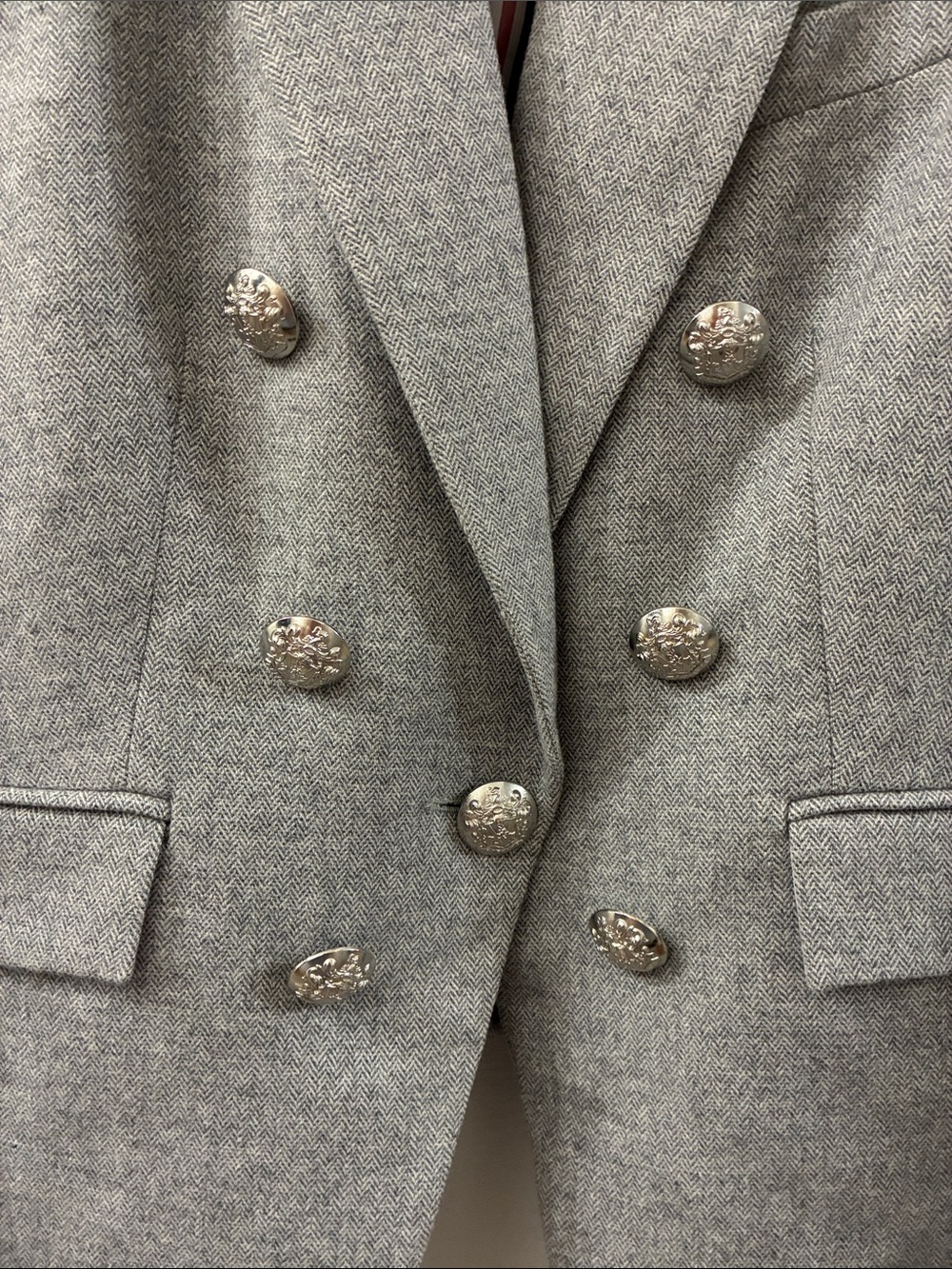 Veronica Beard Gray Double-Breasted Military-Style Blazer - size 4 - wool blend - Picture 3 of 11